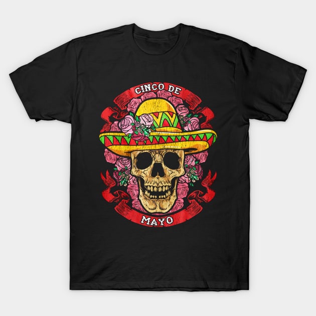 Skull Wearing Mexican Hat Cinco De Mayo T-Shirt by toiletpaper_shortage